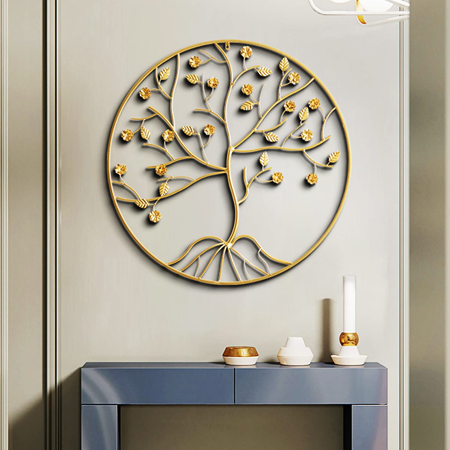 Decoración de Pared Arte de la pared Estatua de la pared Arte moderno Colgante de pared Árbol de la vida de metal dorado Decoración de la pared Arte de la pared del árbol genealógico grande, Escultura