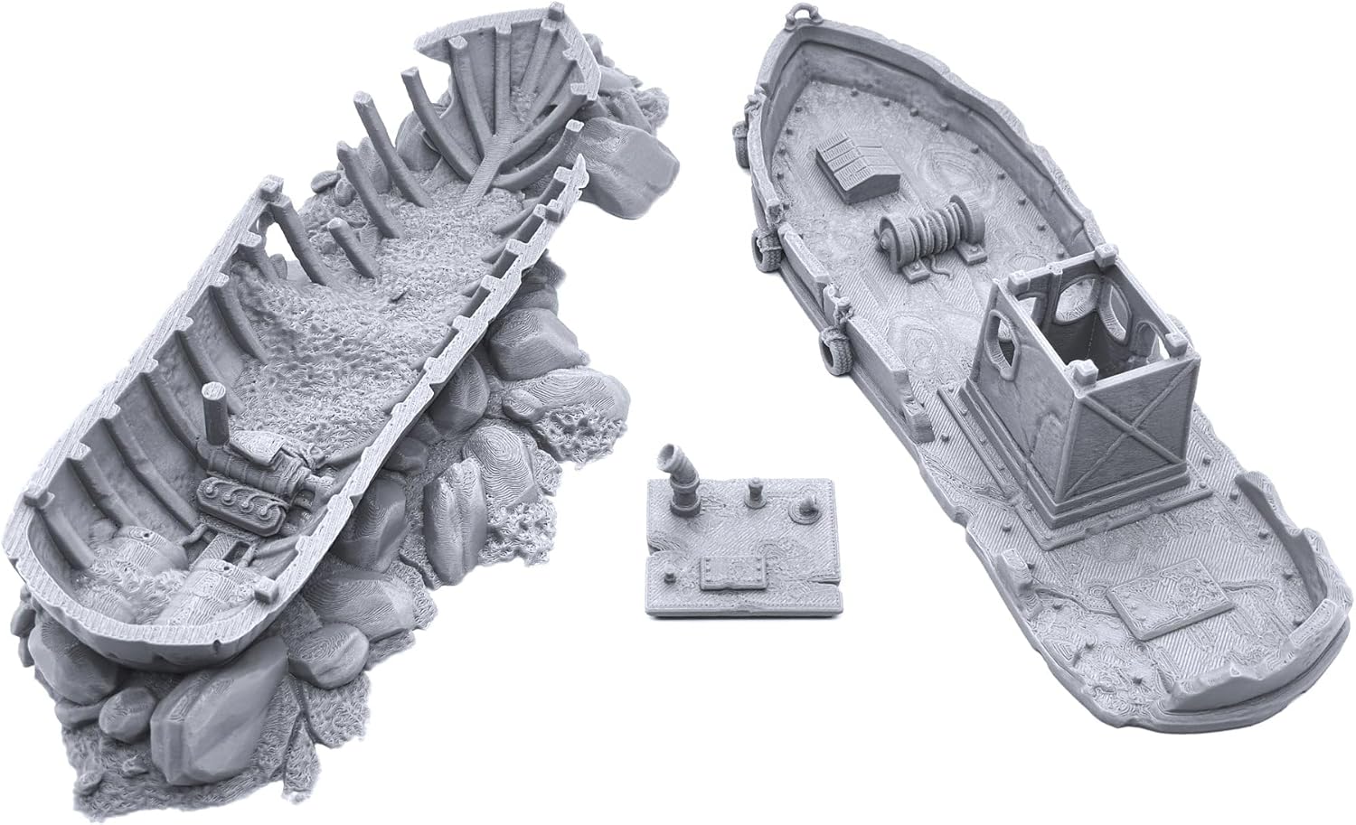 EnderToys Ruined Fishing Boat by Printable Scenery, 3D Printed Tabletop RPG Scenery and Wargame Terrain 28mm Miniatures