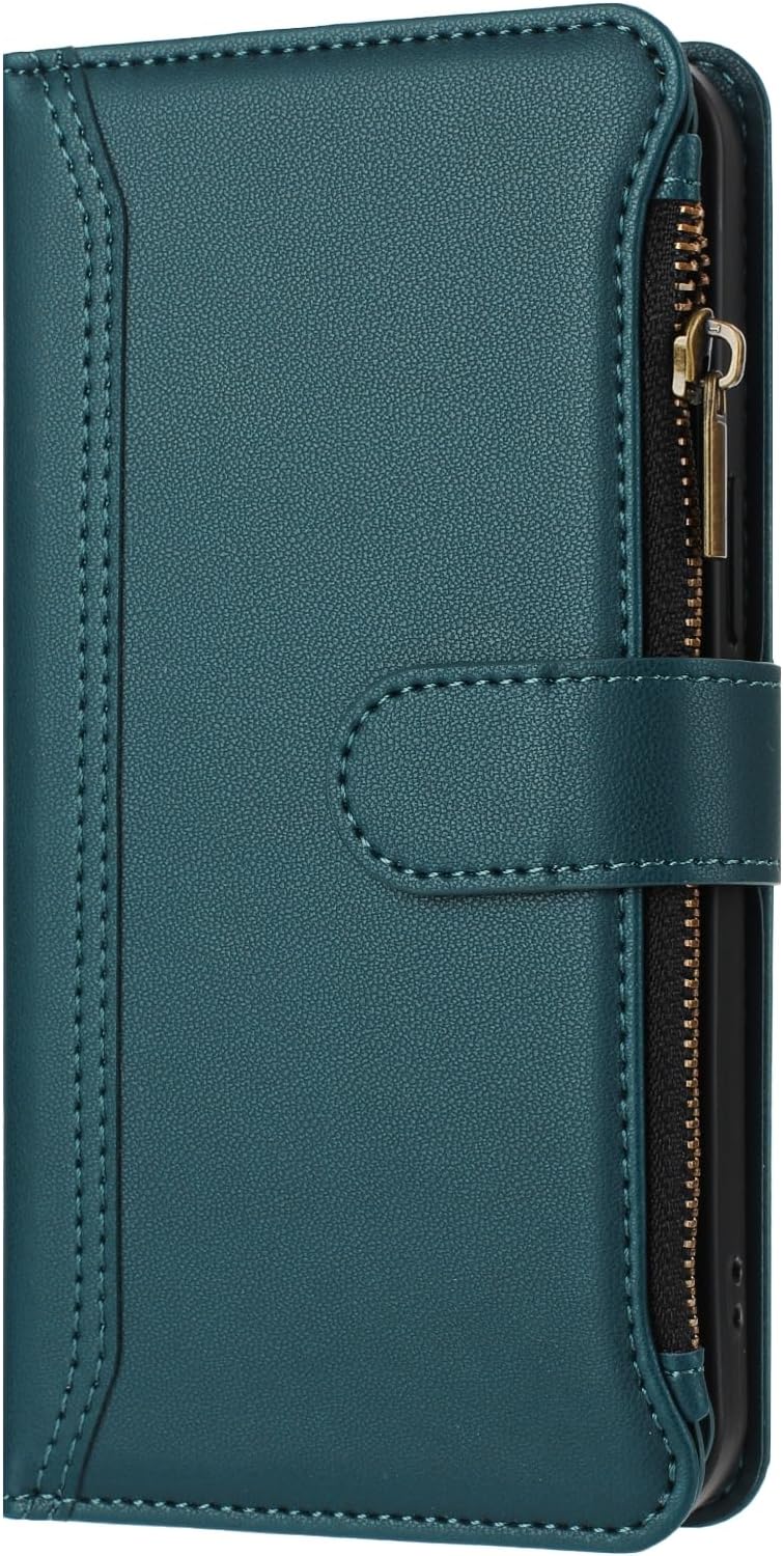 Compatible with Oppo K13 Turbo 5G,Compatible with Oppo K13 Turbo Pro 5G Flip Kickstand Double Card Slots Zipper Wallet Case Green