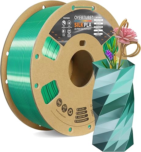 OVERTURE Filamento PLA de seda de doble color de 0.069 pulgadas, filamento de impresora 3D brillante sin obstrucciones, carrete de 2.2 libras,