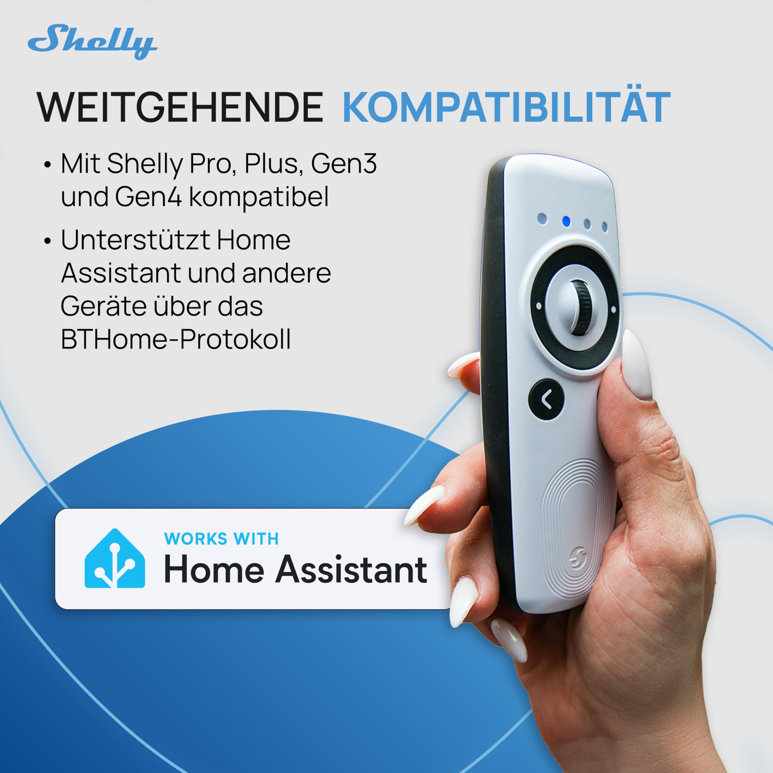 Shelly BLU Remote Control ZB Weiß - Smarte Zigbee & Bluetooth Fernbedienung für Shelly Geräte, Präzises Scrollrad, Find-Me-Funktion, Mehrkanalsteuerung, Einfache Kopplung, Viele Aktionsmodi