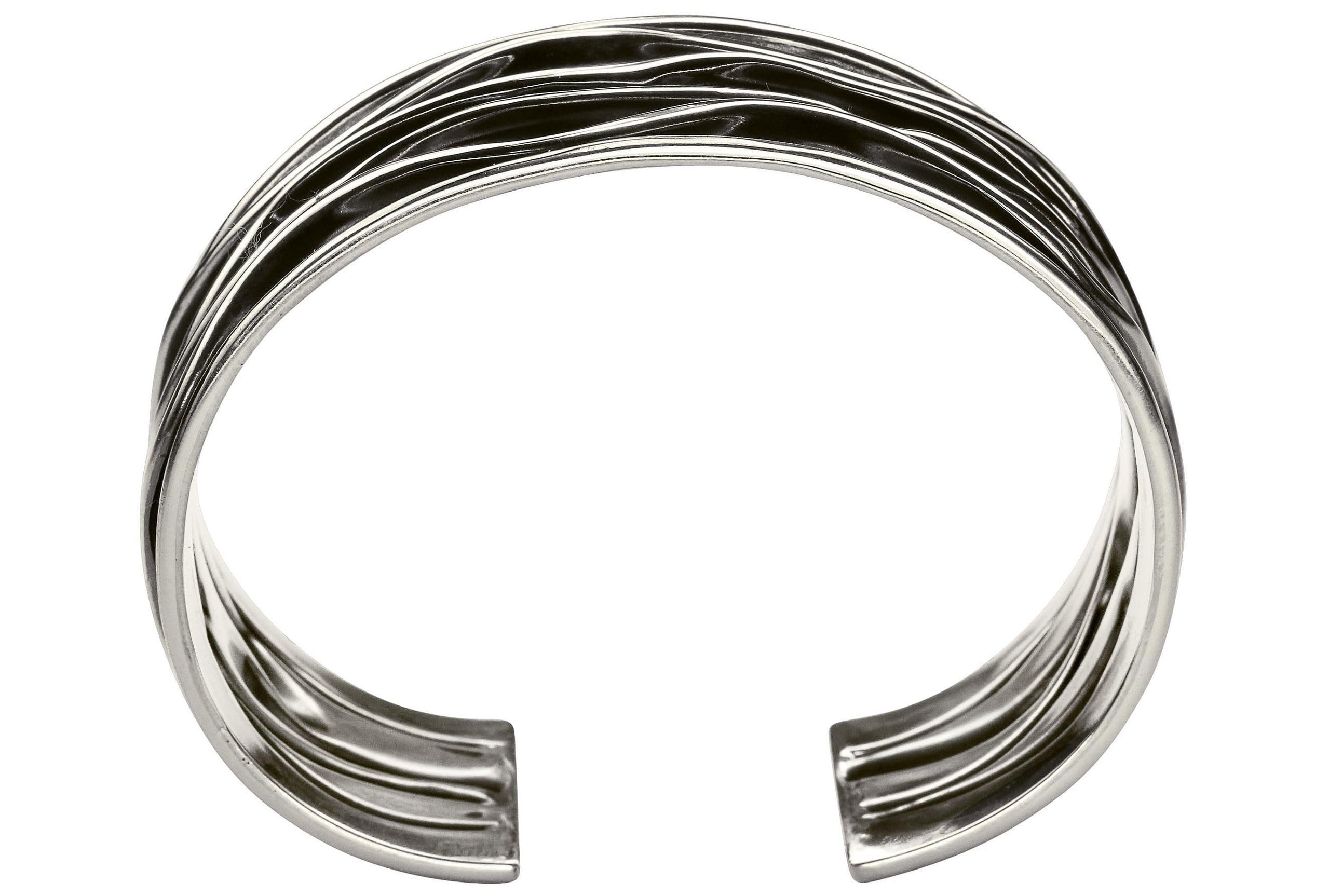 SILBERMOOS Damen Armreif Armspange offen geschwärzt mit Längsstruktur gefaltet massiv 925 Sterling Silber