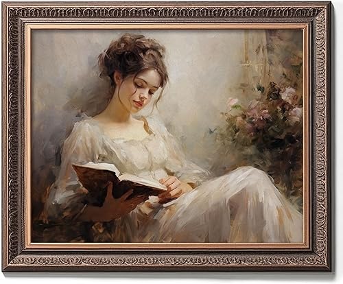 Impresión vintage de pintura de lectura de mujer antigua, decoración de pared de dormitorio, decoración de habitación de hija, arte de pared para