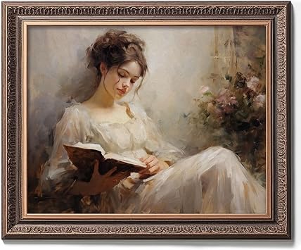 Vintage Antique Woman Reading Painting Print, Vintage Print Bedroom Wall Decor, Daughters Room Decor, Girls Bedroom Wall Art, Art Print Ready for Framing