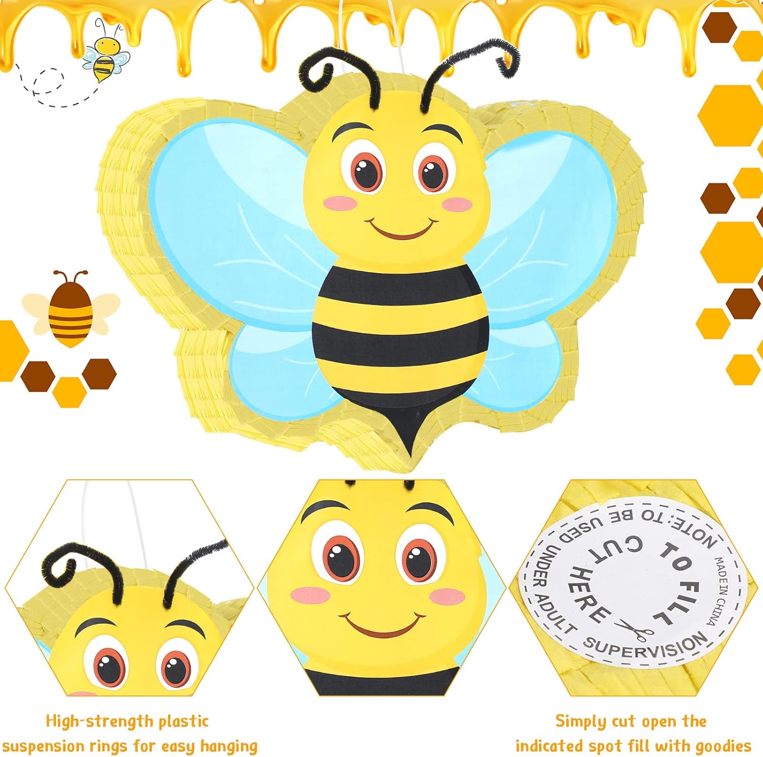 Capoda Bees Themed Piñata Bees Themed Party Piñata with Blindfold and Stick for Gender Reveal Party Baby Shower Birthday Animal Theme Game Activity Decoration