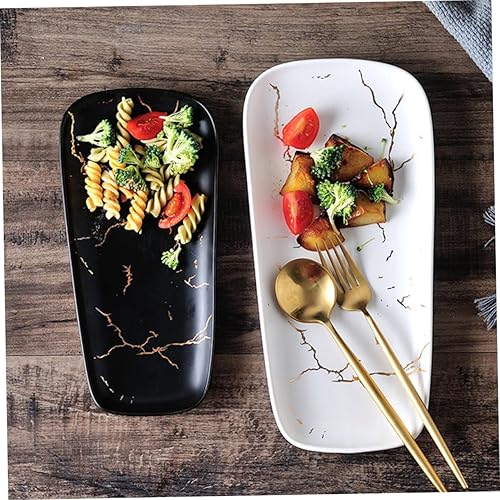 Miniatura 5 de NOLITOY Bandeja de mármol para baratijas, bandeja para cubiertos, soporte para tartas, platos de postre de porcelana, bandeja de cerámica, bandeja