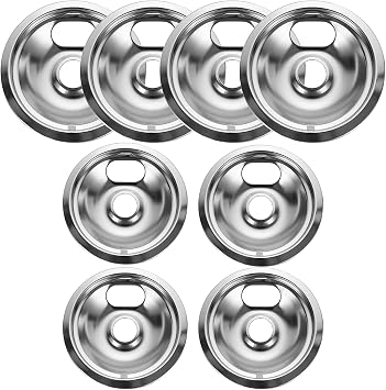 316048413 Burner Drip Pans 8 Inch 4 Pack&316048414 Range Drip Bowls 6 Inch 4 Pack, Chrome Range Drip Pans Compatible for GE Hotpoint Ken-more Electric Range, Include 2 x 6 in, 2 x 8 in