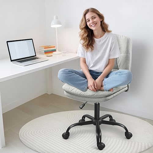 Miniatura 7 de Silla de escritorio para oficina en casa cómoda, silla cruzada sin brazos con ruedas, silla de tocador, sillas de oficina, giratorias, altura