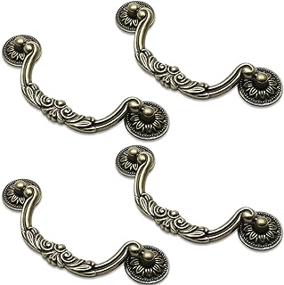 Uenhoy 4 Pcs 5 Inch Bail Handle Drop Pulls Vintage Drop Bail Drawer Pulls Antique Bronze Cabinet Pull Handles (5" Hole Spacing)