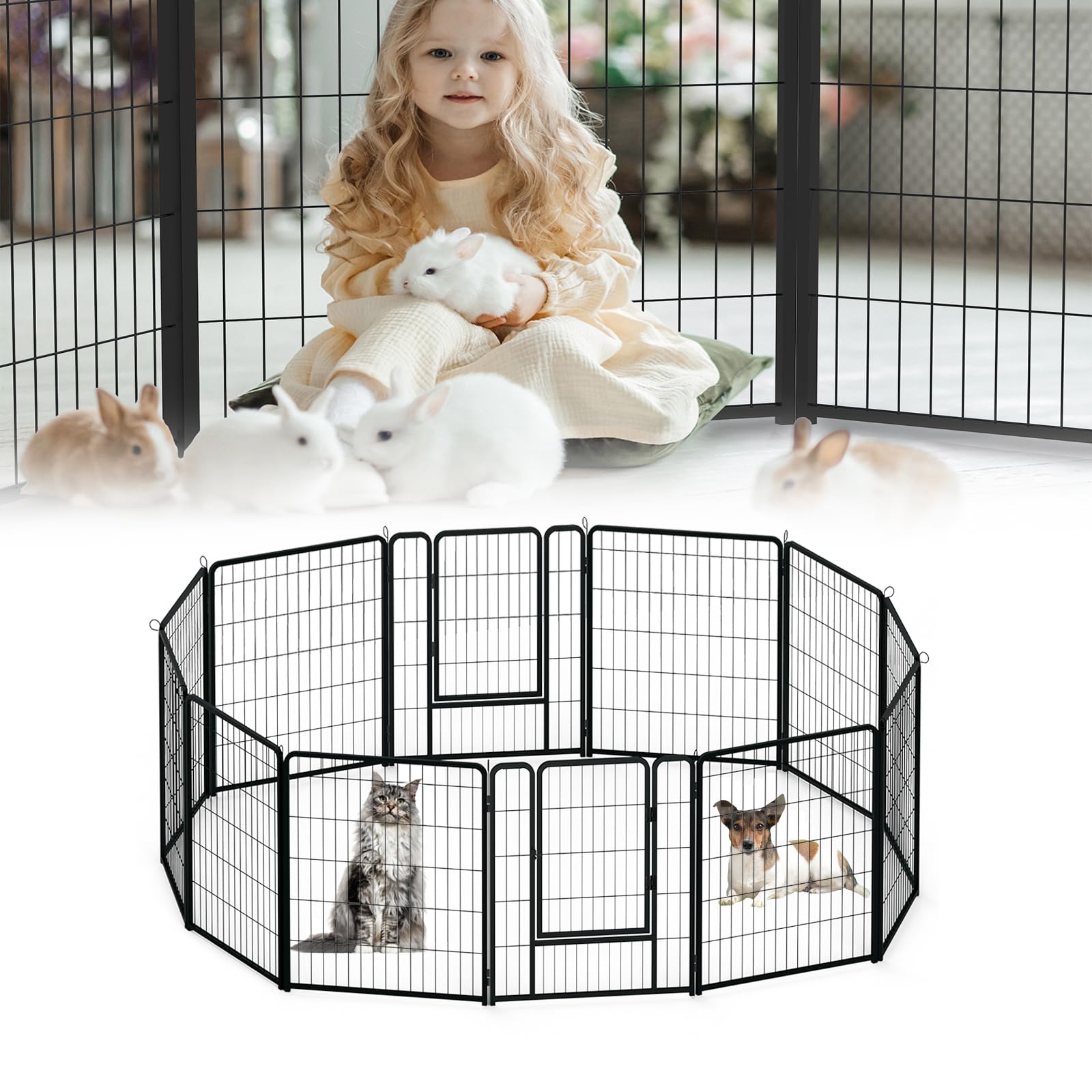 Recinzione per cani per cuccioli, altezza 80 cm, pieghevole, flessibile, per interni ed esterni, 65 x 80 cm, 12 pezzi