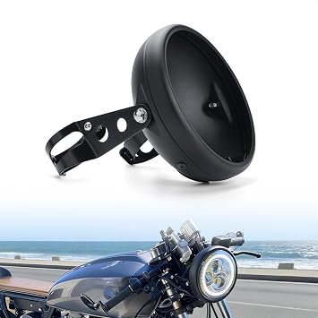 Motorcycle 7" Headlight Housing for Harley Yamaha Suzuki Honda | 35-48mm Fork Clamps, for Chopper Cafe Racer Bobber Builds, Metal Bucket, No-Drill Fork Mount, Hardware Included, Black