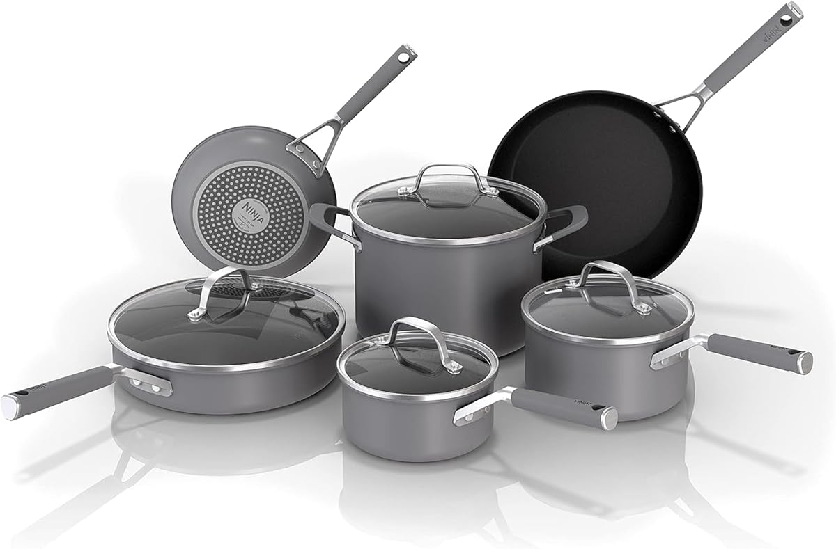 NeverStick Professional Hard-Anodized 10 Piece Pots & Pans Set, Nonstick Cookware Set, Durable, Oven Safe to 500°F, Slate Grey, C39500