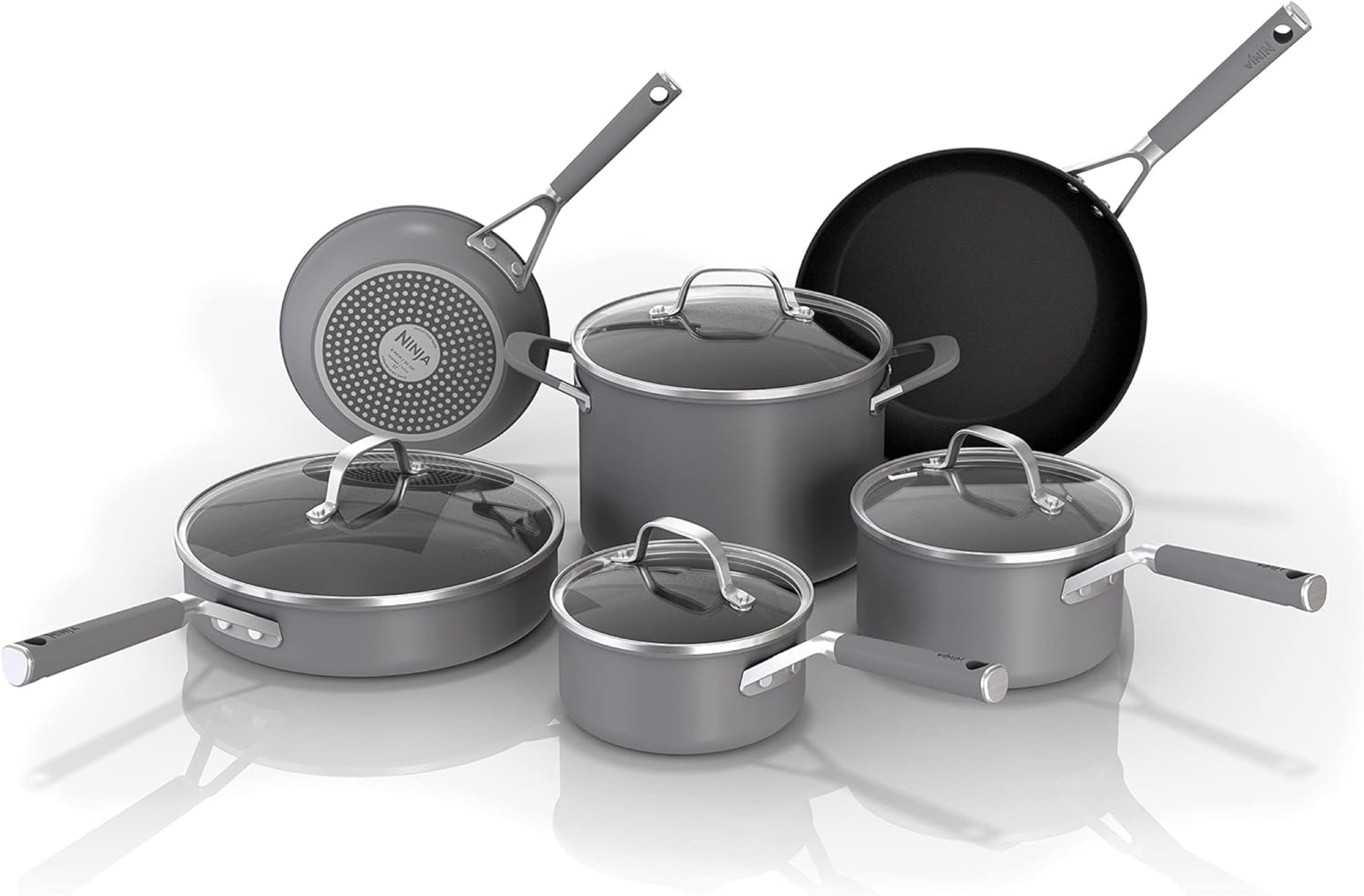 NeverStick Professional Hard-Anodized 10 Piece Pots & Pans Set, Nonstick Cookware Set, Durable, Oven Safe to 500ยฐF, Slate Grey, C39500