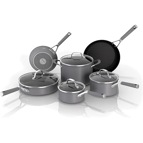 Ninja NeverStick Professional Hard-Anodized 10 Piece Pots & Pans Set, Nonstick Cookware Set, Durable, Oven Safe to 500°F, Slate Grey, C39500