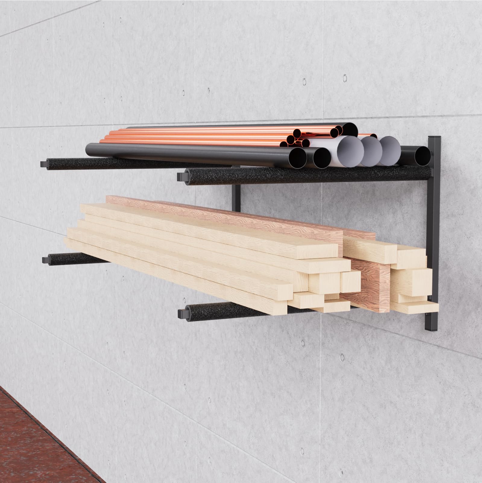 QLS Wandhalterung Wandbefestigung Haken Regal Aufbewahrungs Halter für Surbfett SUP Boardhalter Schutzschaum Werkstattregal Stahl- 2 Ebenen Schwarz