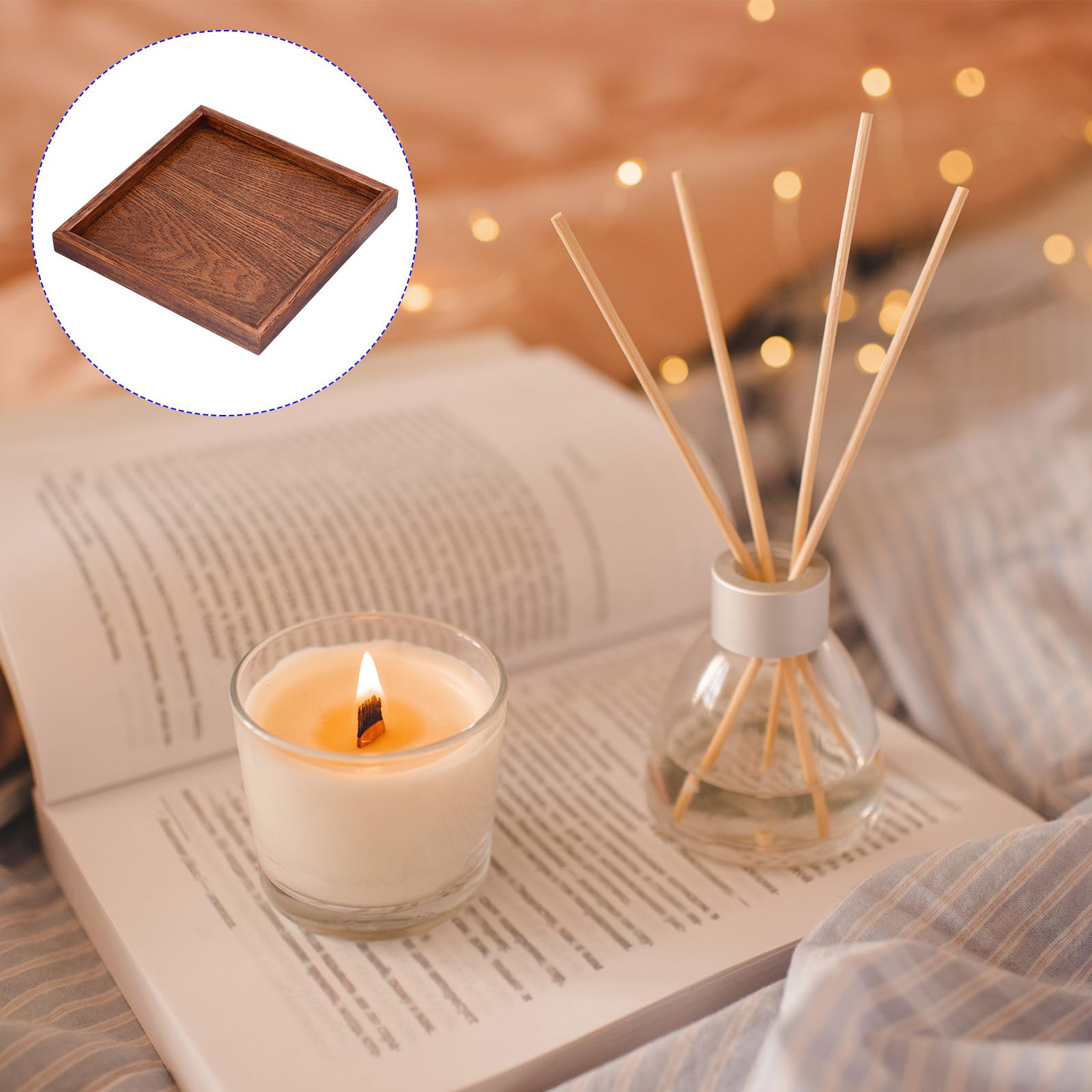 M METERXITY Wood Serving Tray, Square Wooden Decorative Platter, Kitchen Trays, Centerpiece Candle Holder Trays - Image 2