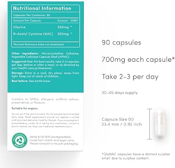 vP Vitality Pro GlyNAC 700mg x 90 Capsules Glycine & NAC Supplement | N Acetyl Cysteine & Glycine, Metabolism & Immune Support, Vegan, For Men & Women