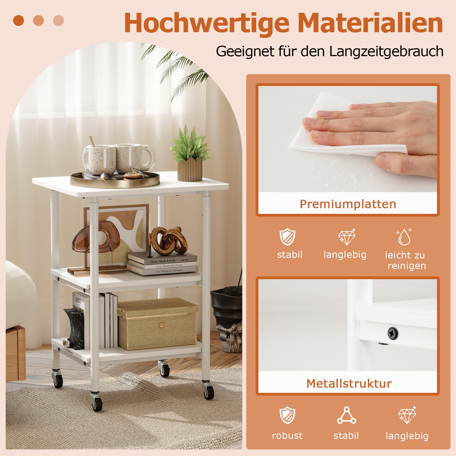 COSTWAY 3-stufiger Druckerständer höhenverstellbar, Druckerwagen mit Ablageflächen & Rollen, Aufbewahrungswagen mobil, Maschinenständer für 3D-Drucker, Faxgerät 49 x 40 x 77 cm (Weiß)