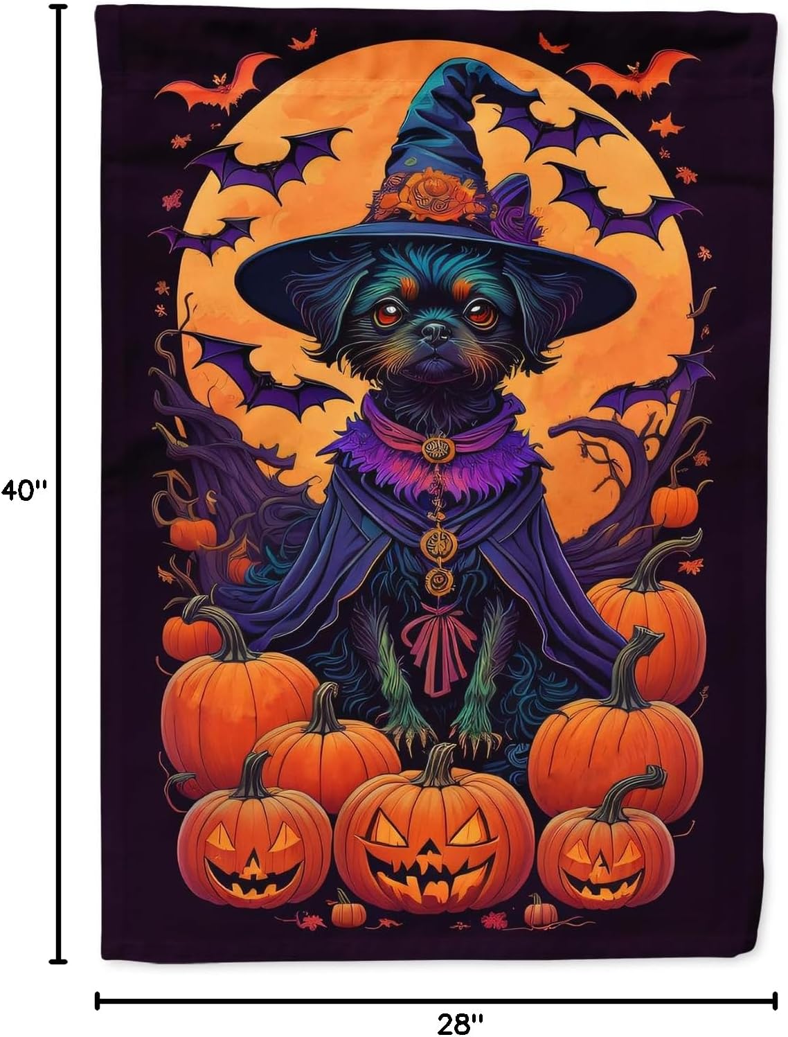 Caroline's Treasures DAC1466CHF Affenpinscher Witchy Halloween House Flag Large Porch Sleeve Pole Decorative Outside Yard Banner Artwork Wall Hanging, Polyester, House Size, Multicolor