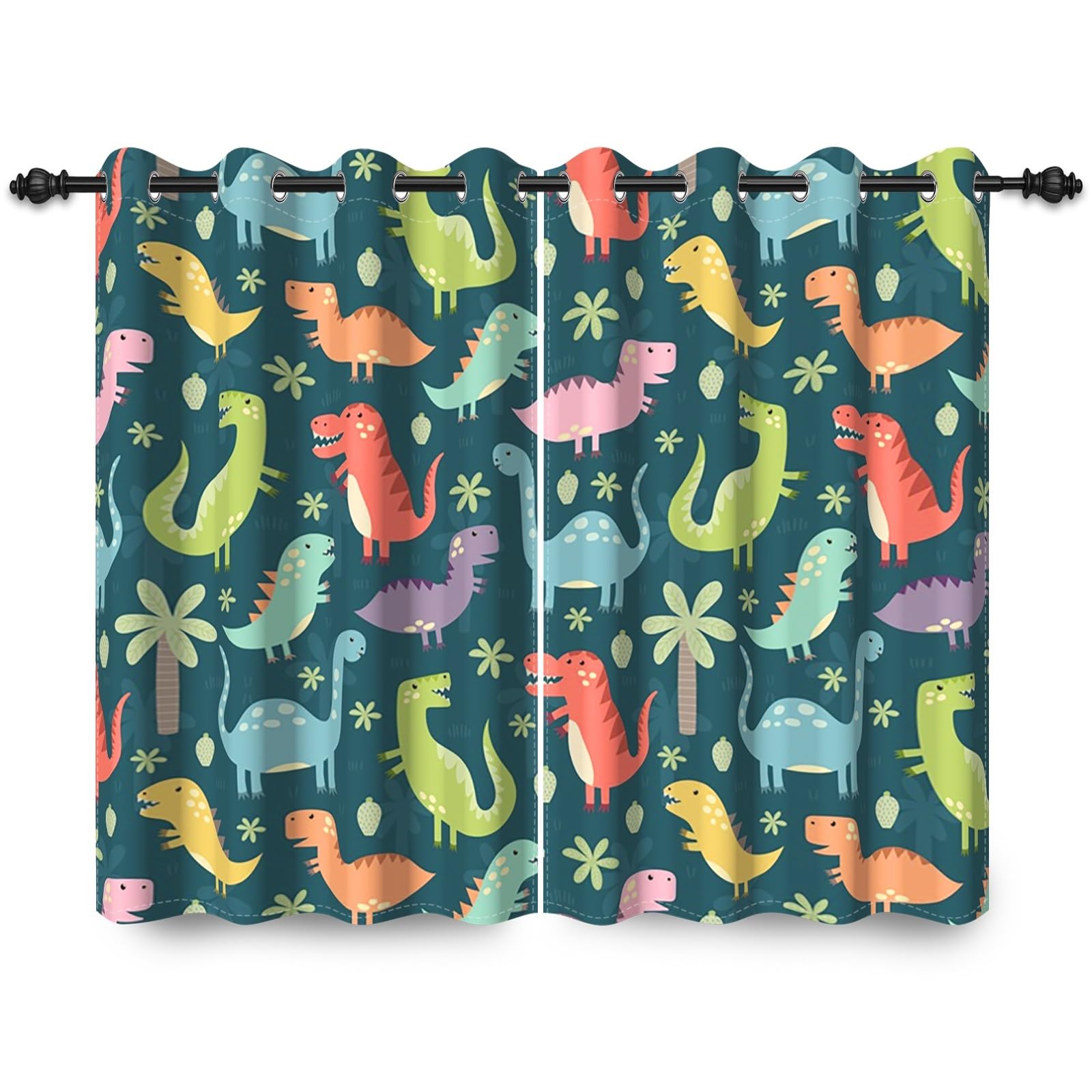 107x160cm Dessin animé Dinosaure Garçons Filles Rideau à œillets pour Chambre d'enfant Coloré Dino Mignon Animaux Rideaux occultants Thermiques pour Salle de Jeux bébé,2 Panneau