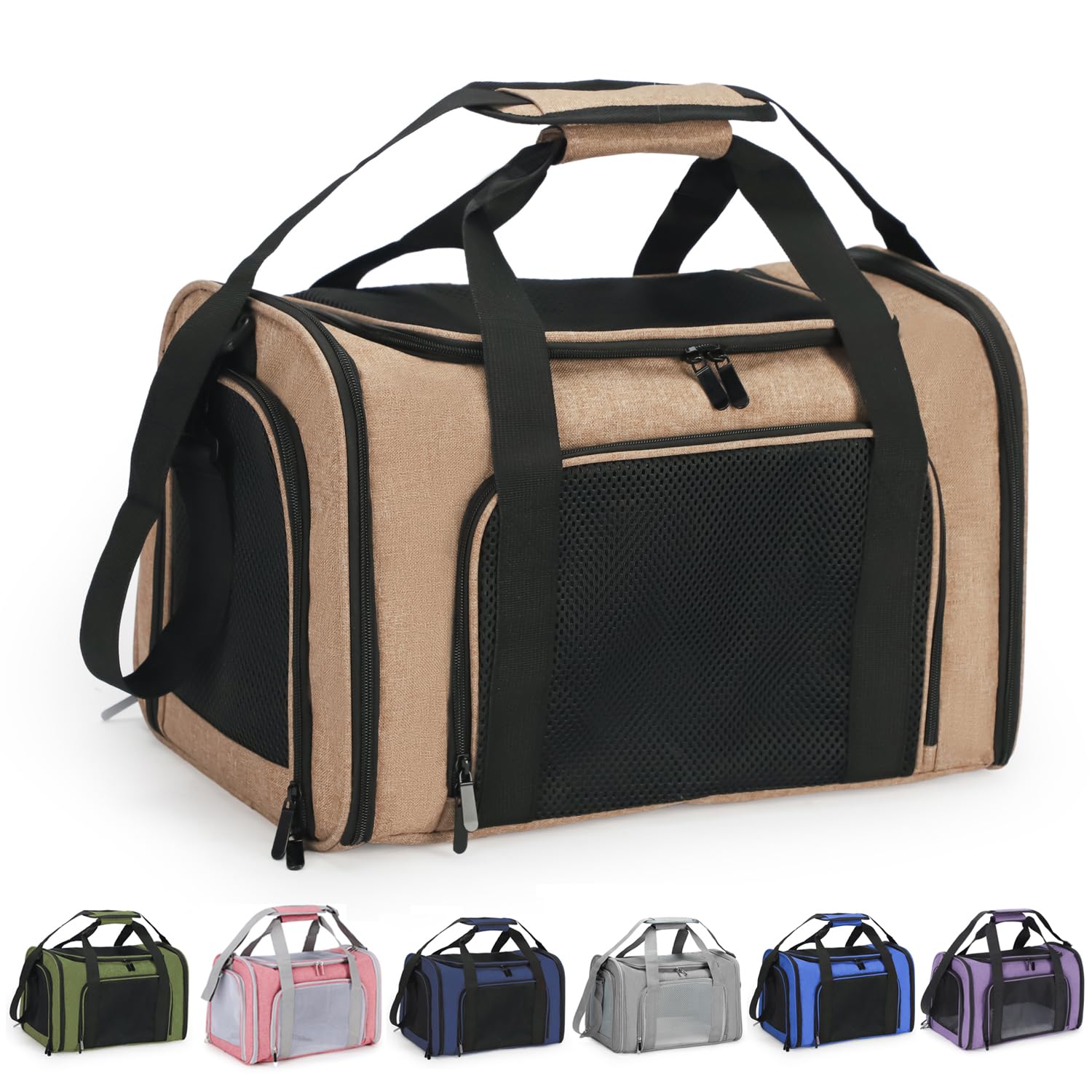 DALASITING Airline Approved Pet Carrier for Cats and Small Dogs Up to 15lbs, Cat Dog Carrier with Safety Leash, Adjustable Shoulder Strap, Foldable Portable Travel Pet Carrier(Desert Yellow, Medium)