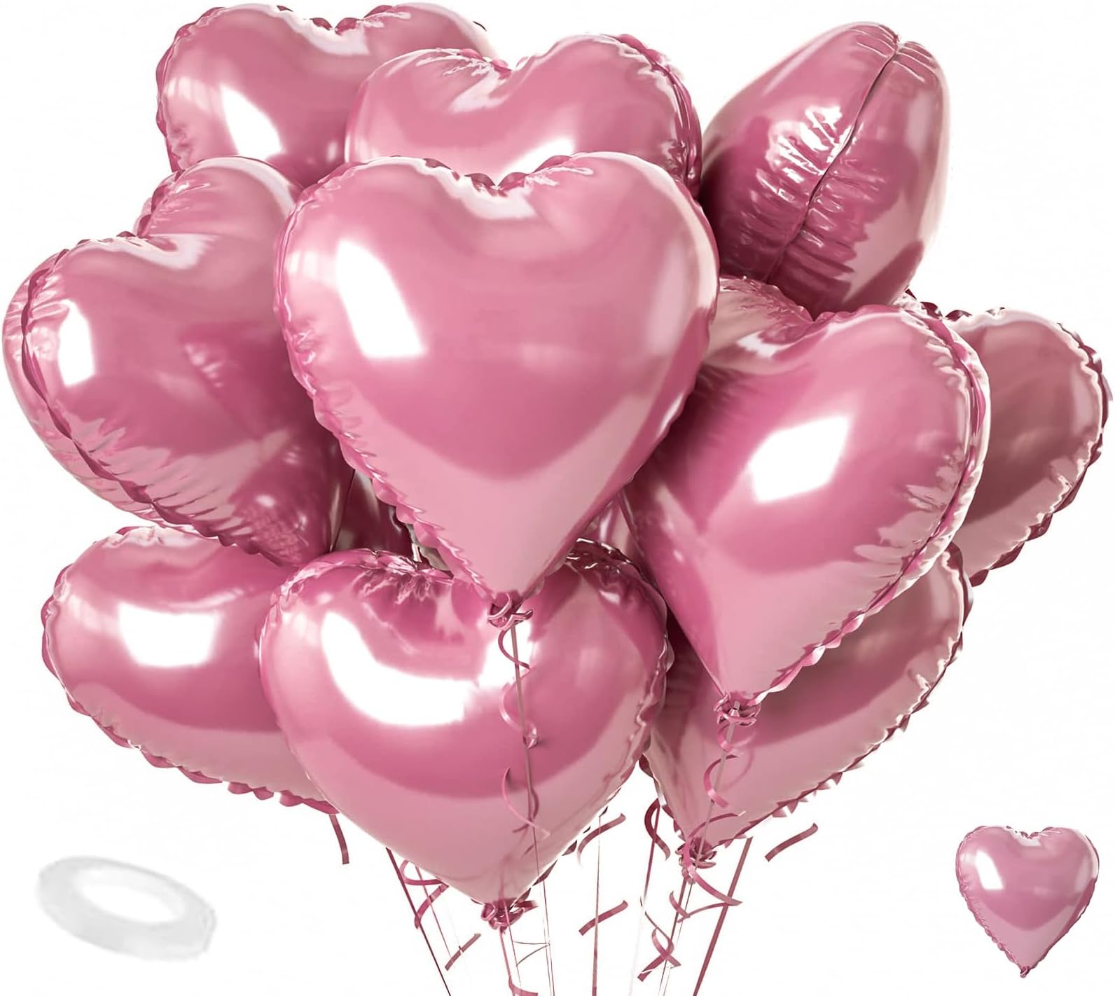 Pink Heart Balloons, 12PCS 18inch Pink Heart Shape Balloons for Valentine's Day, White Wedding Birthday Decorations