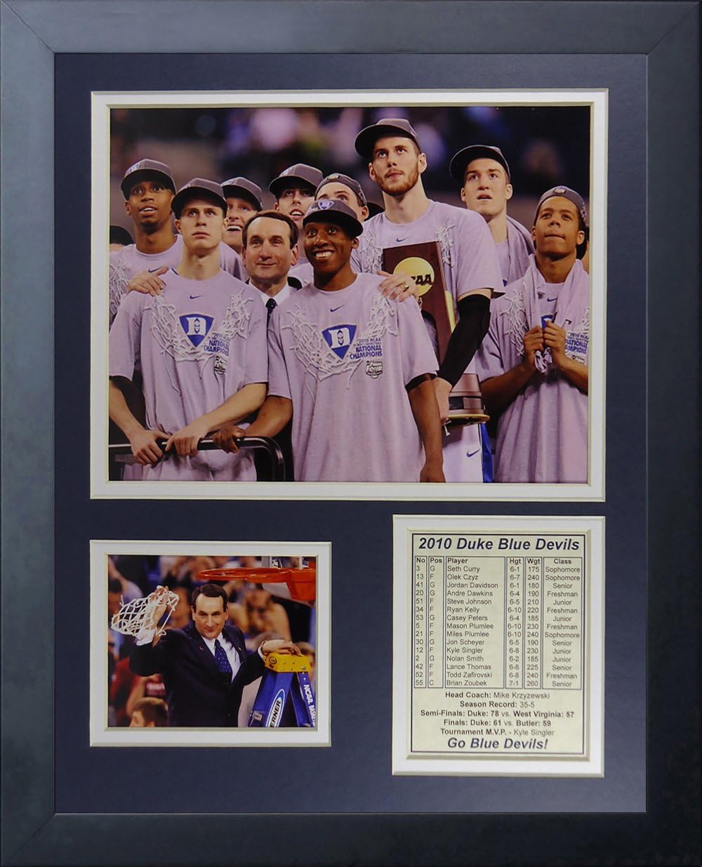 Legends Never Die Duke University Blue Devils 2010 National Champions Podium Collage Photo Frame, 11" x 14", (12452U)