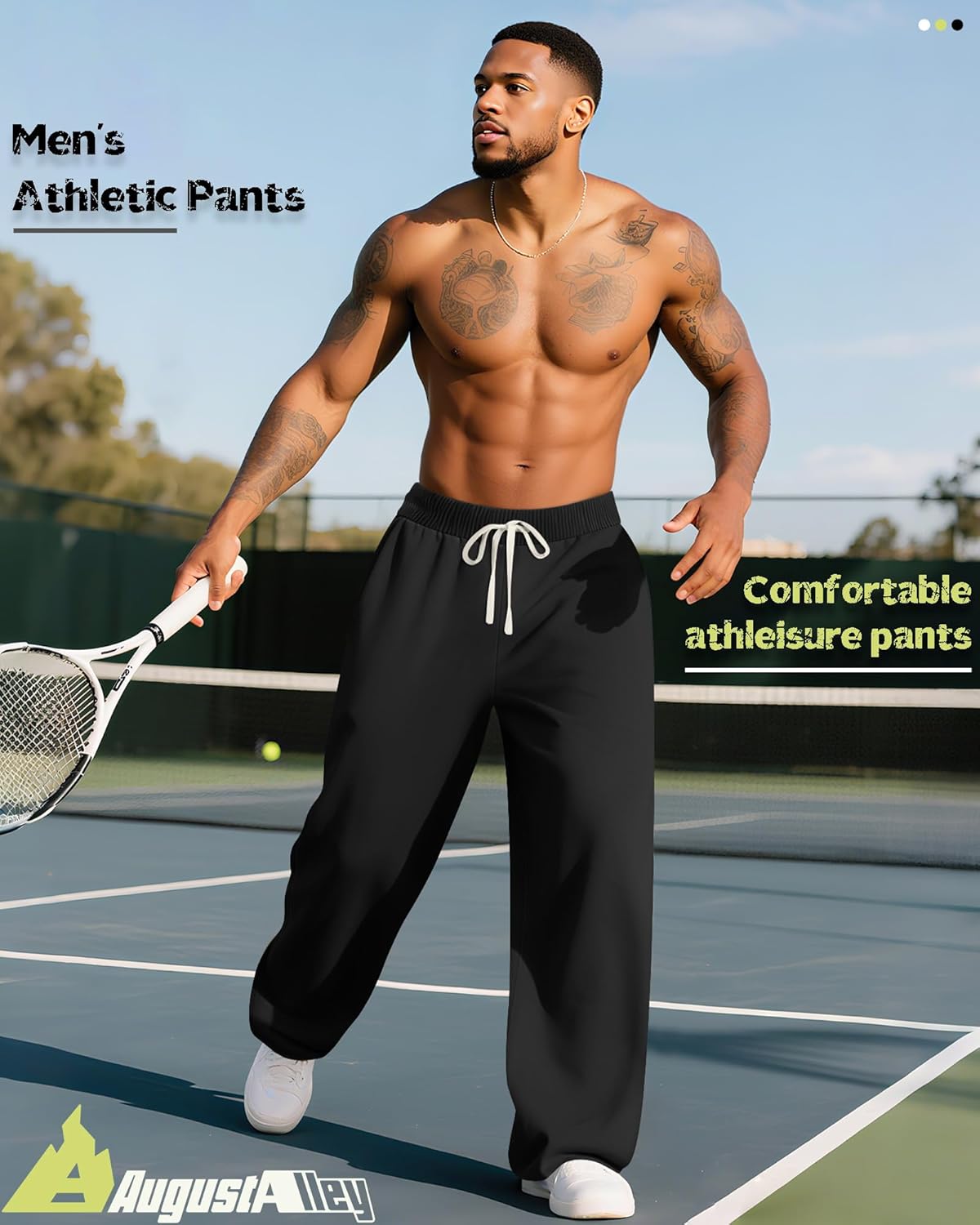 August Alley 3 Pack Big and Tall Men's Sweatpants Open Bottom Athletic Pants Drawstring Elastic Waist with Pockets
