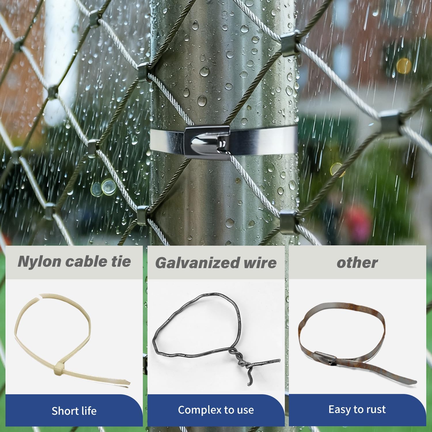 Stainless Steel Zip Ties 100PCS 11.8 Inch Heavy Duty Metal Self Locking Cable Ties for Chain Link Fence, Exhaust Wrap, Thermal Insulation, Outdoor, Industrial Use