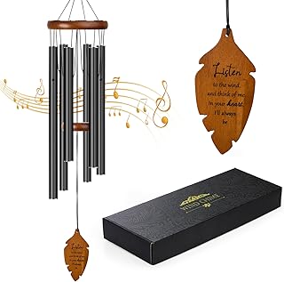 Outdoors Wind Chimes Sympathy Memorial for Loss of Loved One - Soothing Melodic Tones. Bamboo and Aluminum Chime Great as a Gift for Your Patio Porch Garden and Backyard (34.6" Black)