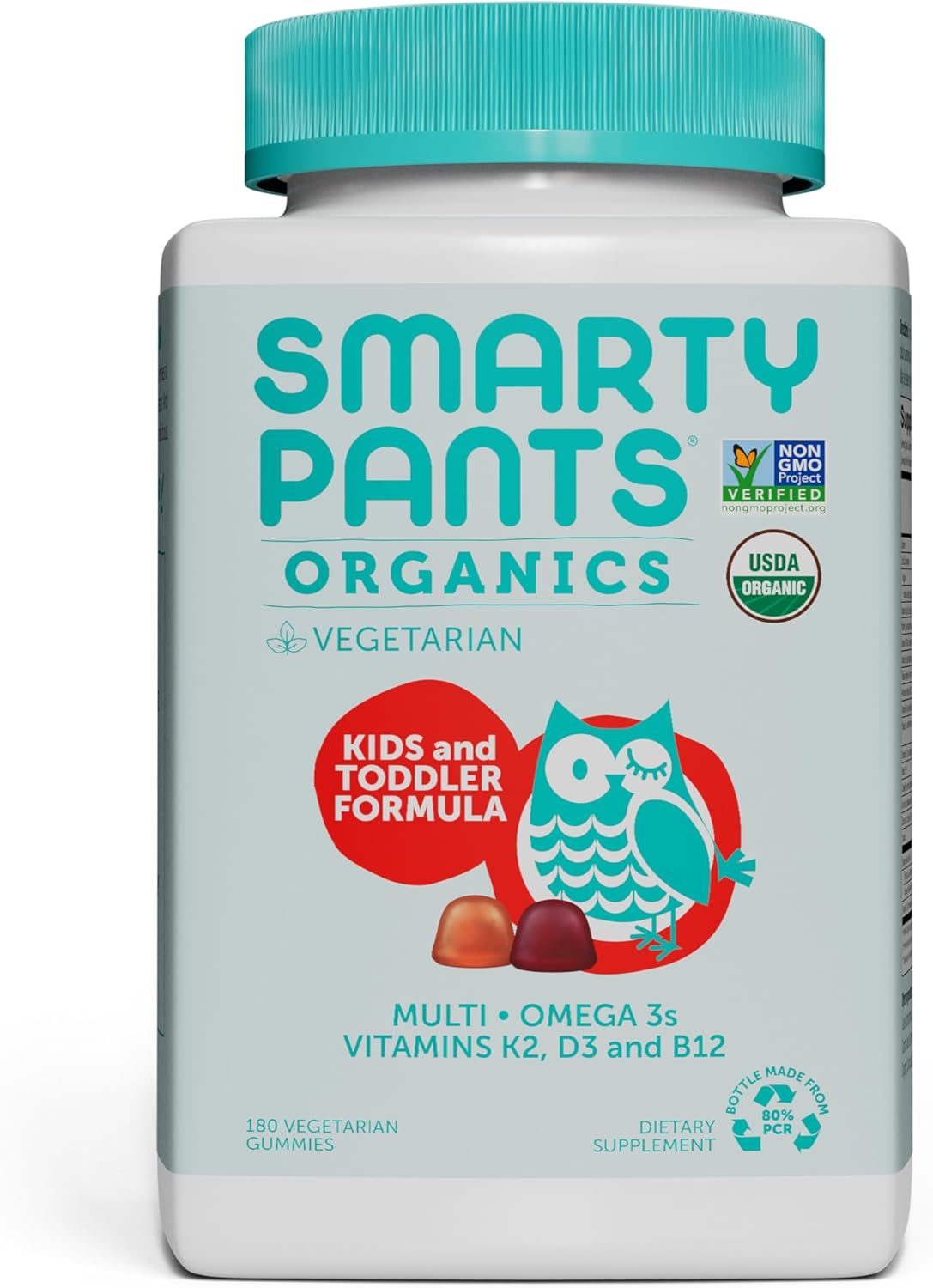 (BBD:11/24) SmartyPants Organic Kids & Toddler Multivitamin Gummies: Omega 3 (ALA), Vitamin D3, C, Vitamin B12, B6, Vitamin A, K2 & Zinc for Immune Support, Vegetarian, 180 Count Organic Kids + Toddler 180 Count (Pack of 1)