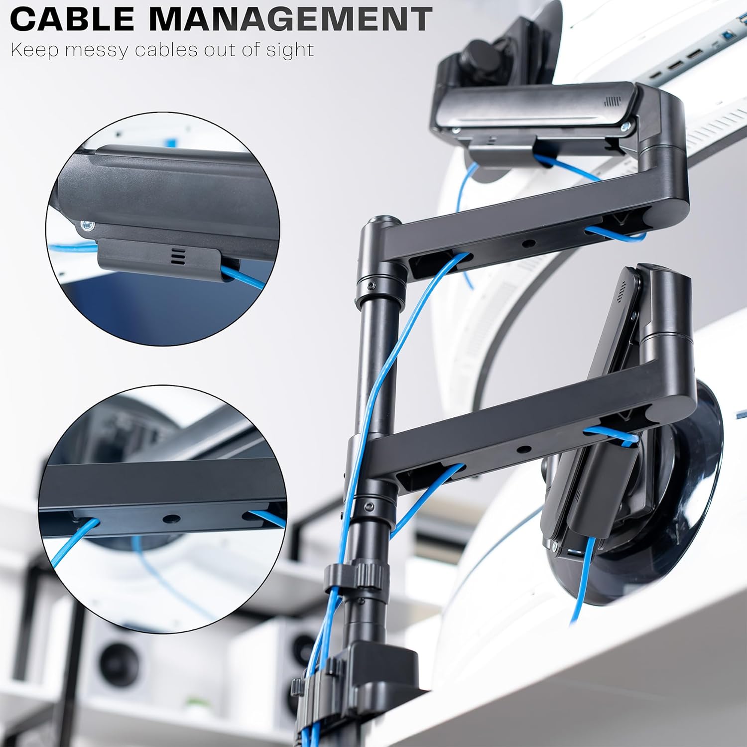 VIVO Dual Ultrawide Monitor Arms with Pole, 57 inch Screens up to 59.4 lbs, Desk Mount TV and Monitor Stand Designed for Samsung Odyssey Ark, Neo G9, ViewFinity S9, and More, Black, STAND-GT57T2