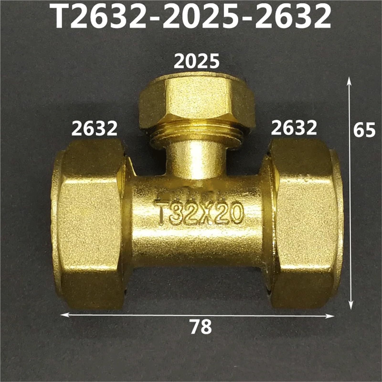 Brass Compression Tee Pex 1216/1418/1620/2025/2632 Pipe Fitting Equal Reduced Aluminum Pipe Fittings for Floor Heating(2632-2025 Reducer)