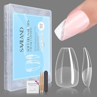 Saviland Gel X Nail Tips, 552PCS Short Ballerinas Gel x Nail Kit Soft Nail Gel False Nails Artificial Full Cover Clear Acrylic Nails Manicure Starter Kit Nail Extension Kit Nail Art for Women DIY Home Nail Salon