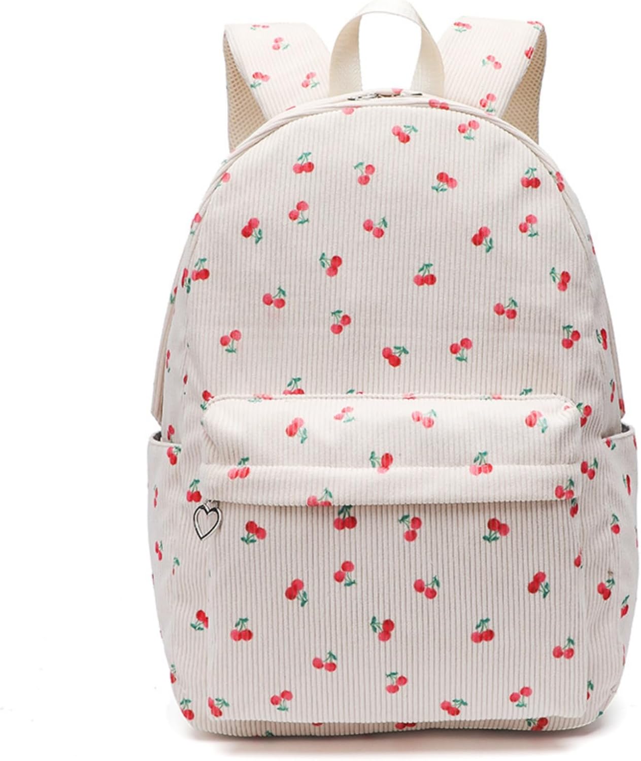Kawaii Corduroy Backpack for Women Cute Floral Print Aesthetic Travel Book Bag Coquette Preppy College Laptop Daypack (Black Flower)