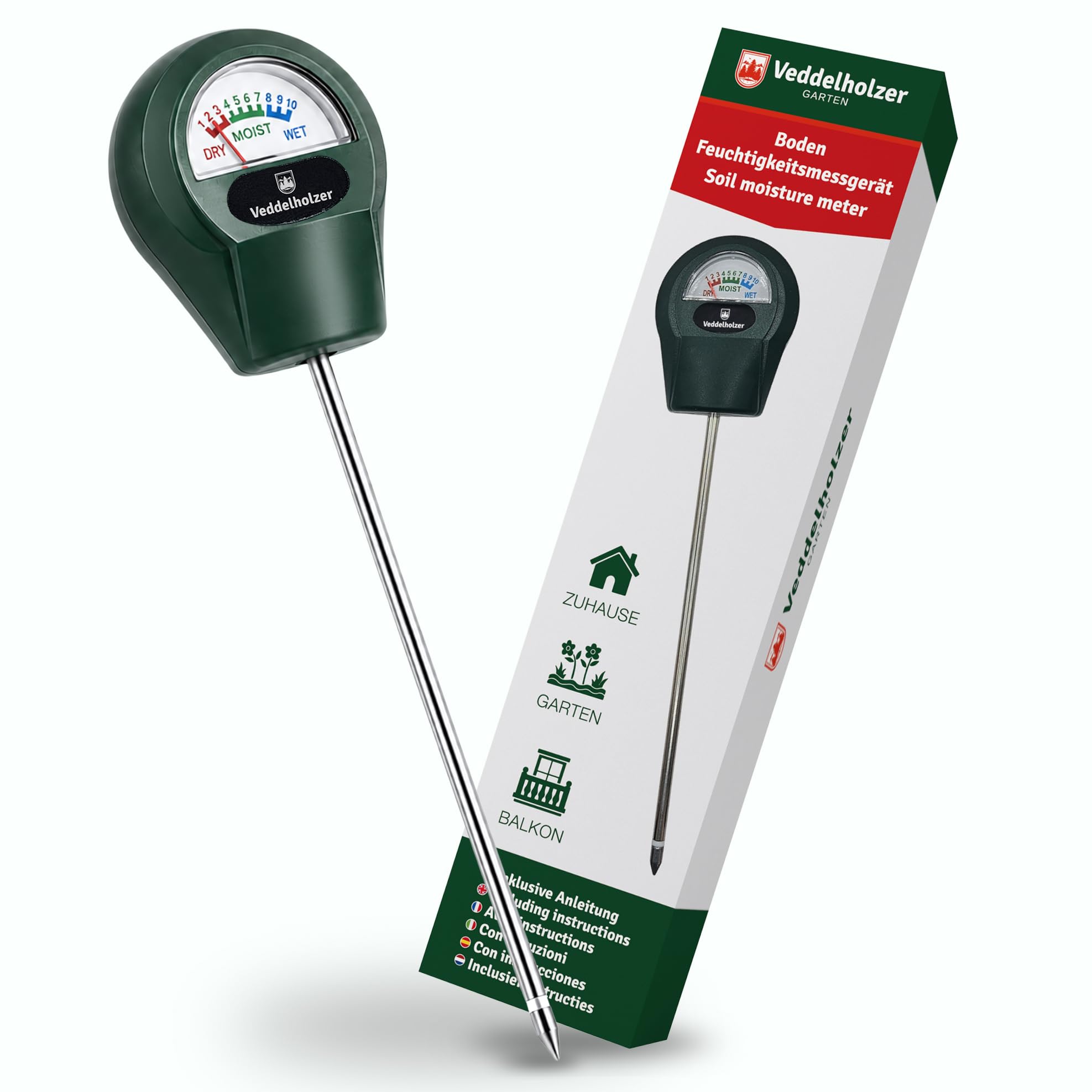 Veddelholzer Soil Moisture Meter for Plants – Hygrometer with Stainless Steel Probe and Hardened Copper Tip for Houseplants, Gardens, Flowerbeds, Balconies, and Patios