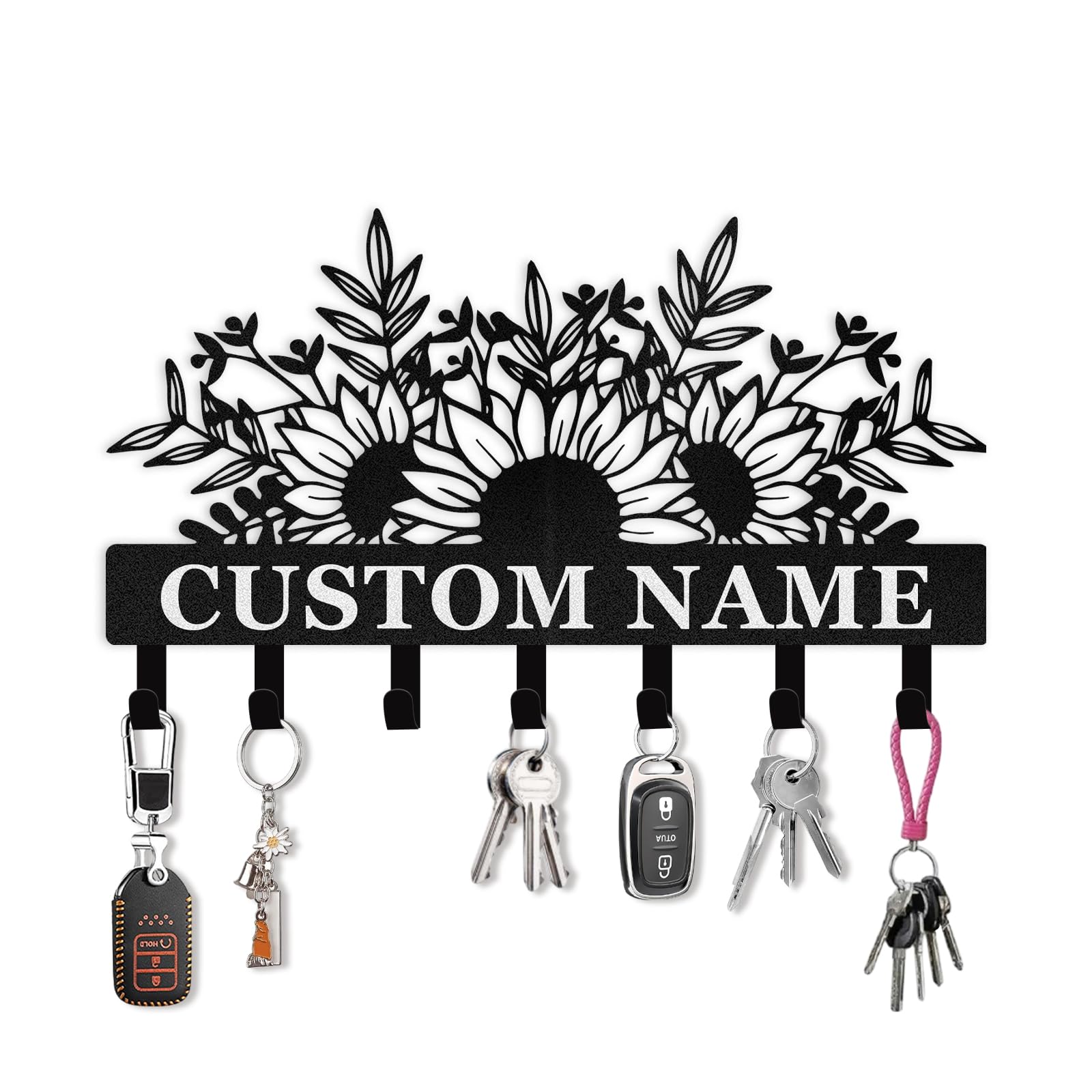 TNYKER Personalized Sunflower Key Holder on Wall, Custom Name Key Hanger Wall Mount, Metal Key Holder Hooks Organizer Rack, Farmhouse Key Hanger for Wall Art Decor Entryway Garden