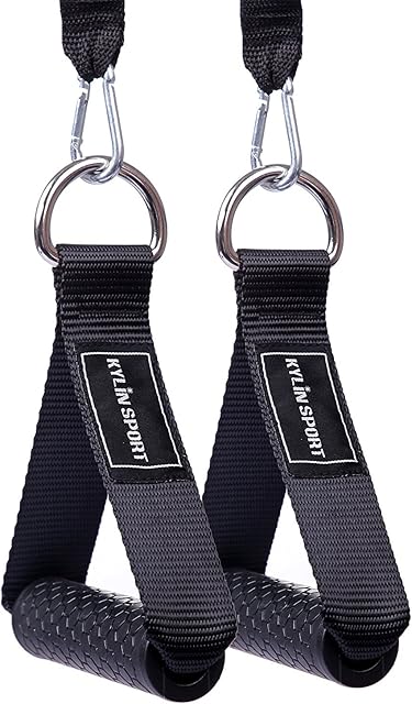 KYLIN SPORT Upgraded Cable Machine Attachments Resistance Bands Handles Grips Fitness Strap Stirrup Handle Cable Attachment Silicon Grip with Metal Carabiner Colorful Version