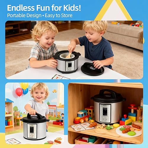 Miniatura 7 de Freidora de aire de madera de 15 piezas, juego de olla a presión de 18 piezas para niños, juguete de cocina con accesorios de alimentos, utensilios