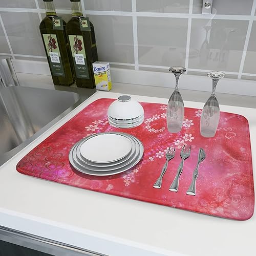 Vista 622 de Daisy On Old - Tapete de secado de platos de madera para encimera de cocina, tapete de secado de madera turquesa de 18 x 24 pulgadas con tapete