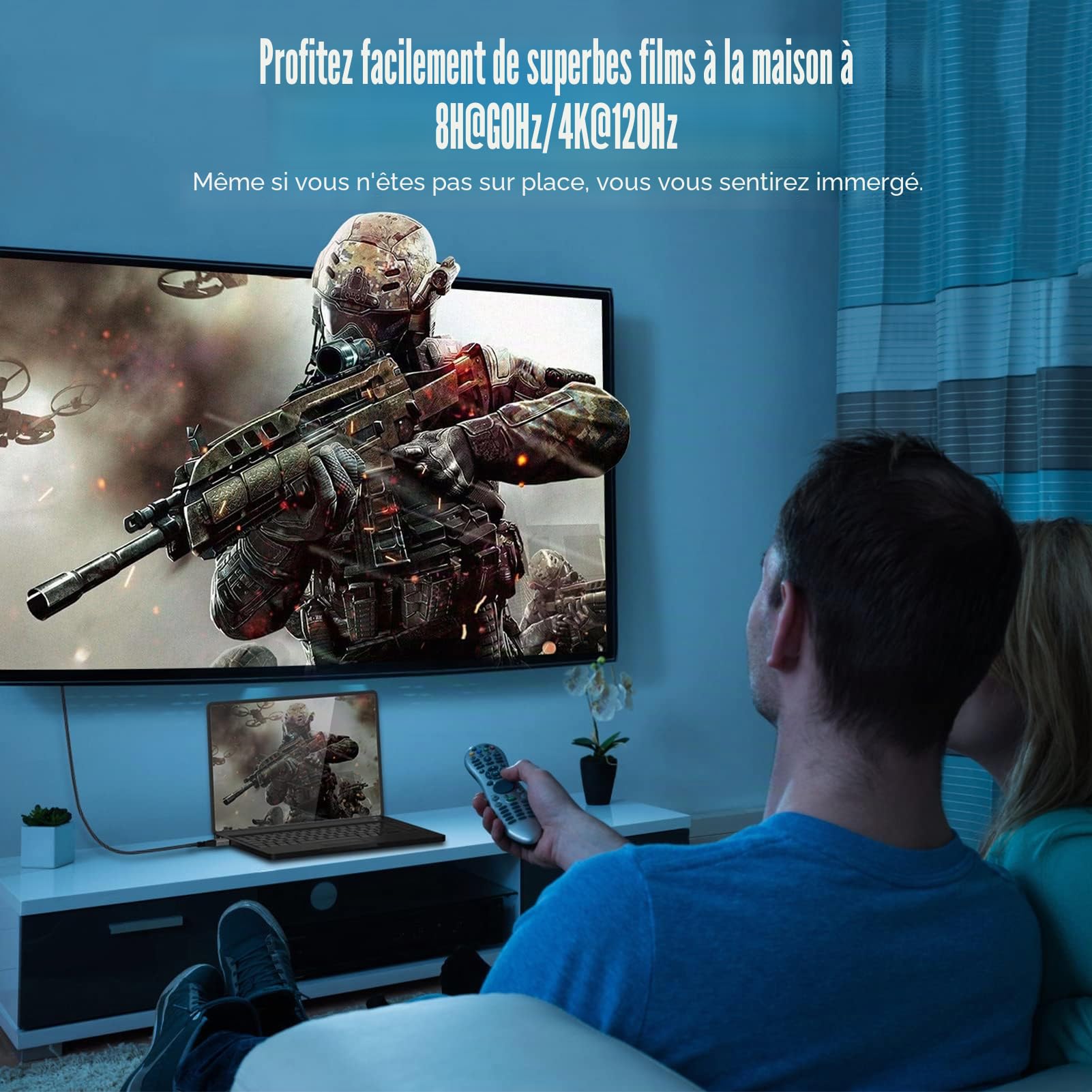 Câble à fibre optique HDMI 2.1 10 m, câble HDMI 8K/4K, prise en charge 48 Gbit/s, 8K 60 Hz/4K 120 Hz, Dynamic HDR, eARC, compatible avec PS5, Xbox Series X