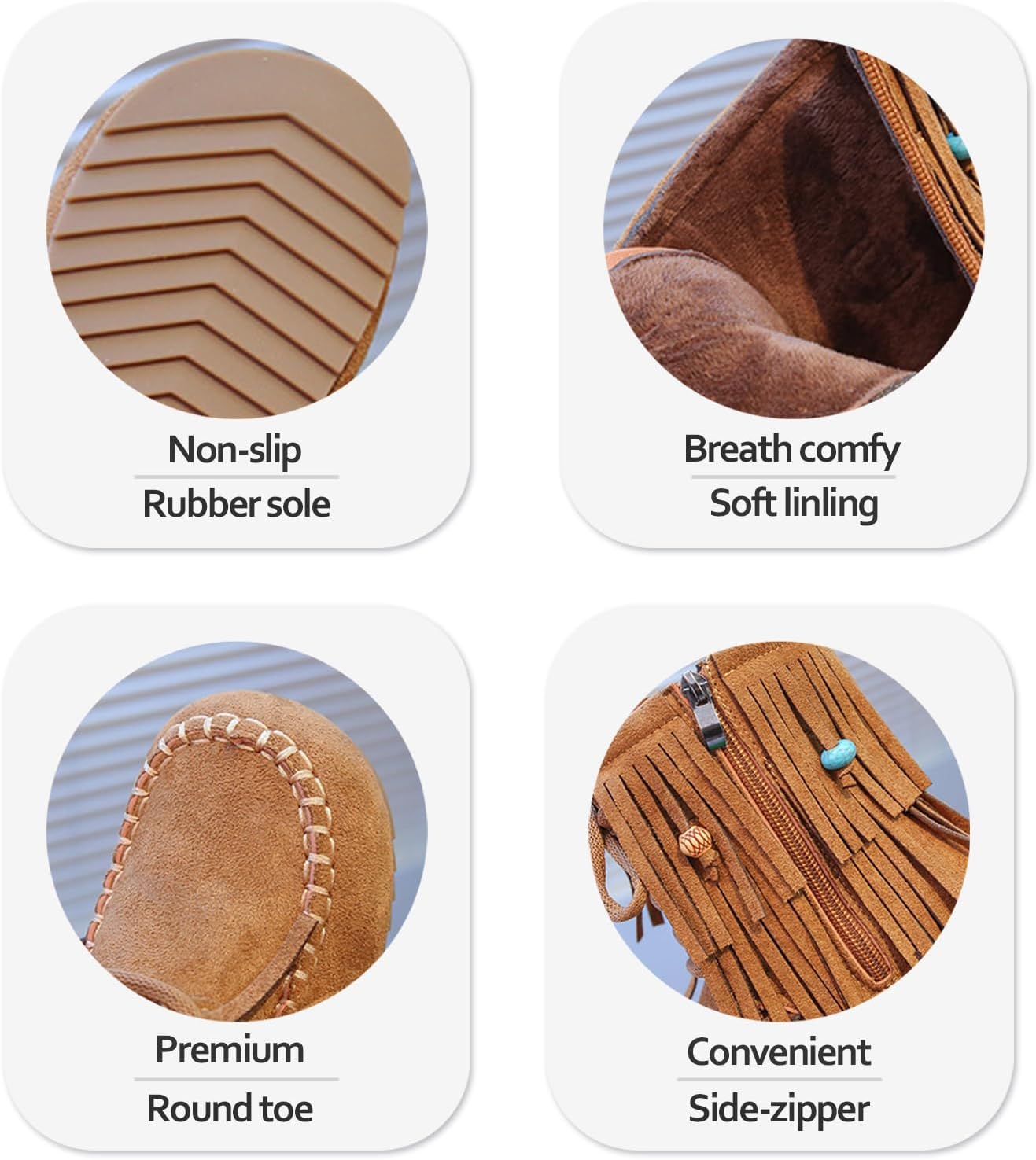 Girls Cowboy Tassel Ankle Boots Fashion Moccasins Comfy Side Zipper Round Toe Lace Up Non Slip Soft Sole Cowgirl Booties - Image 5