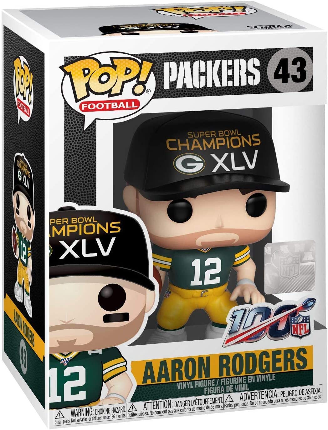 POP Football: Packers - Figura de vinilo Funko de Aaron Rodgers Super Bowl Champions XLV (incluye funda protectora de caja compatible), multicolor, 3.75 pulgadas
