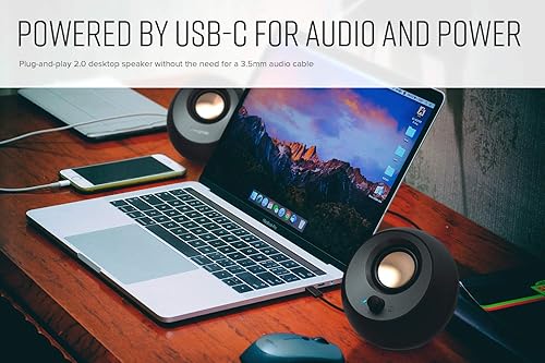 Miniatura 4 de Creative Pebble V3 Minimalistic 2.0 Altavoces de escritorio USB-C con audio USB, mejora de diálogo claro, Bluetooth 5.0, 8 W RMS con 16 W de