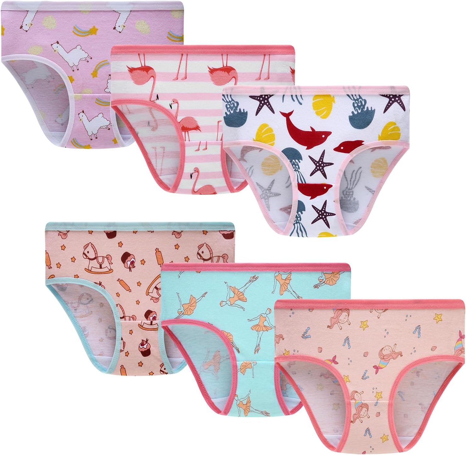 Girls Cute Printed Underwear Kids Cotton Comfort Panty Briefs Toddler Undies(Pack of 6) Multipack
