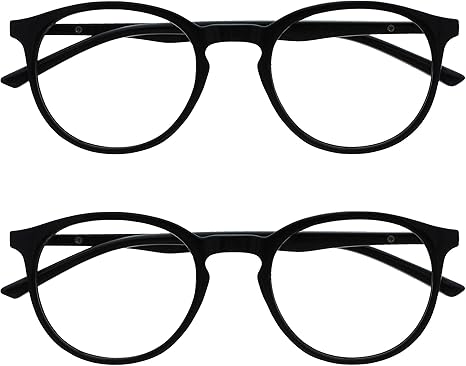 Lunettes Unisexe Bleu Mat Lunettes De Lecture Rétro Rondes Opulize Pop Pack 2 - Bleu Mat - +2.50 - Charnières Ressort - 2 Paires Antrayures Facile Nettoyage