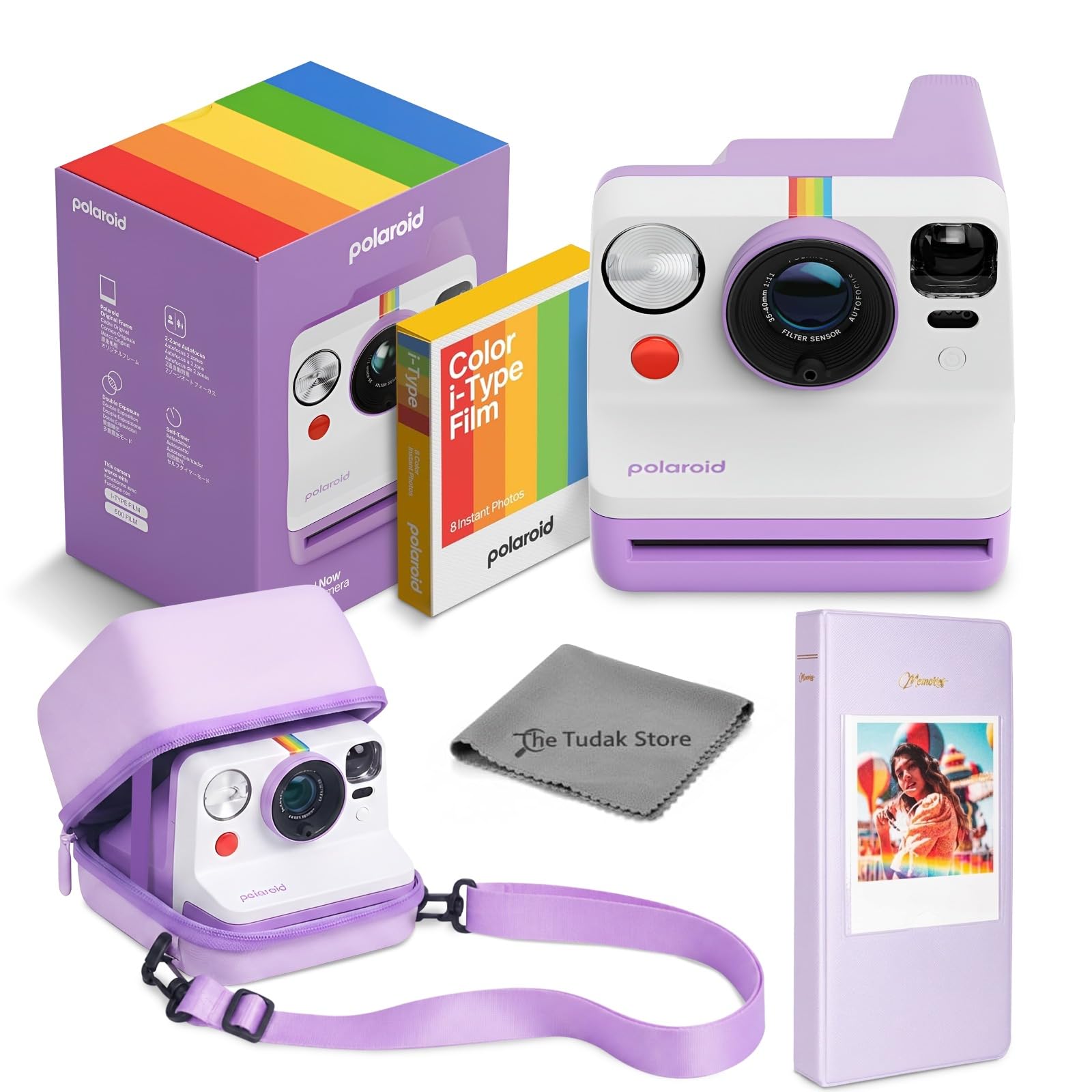 Polaroid Now 3rd Generation i-Type Instant Film Camera, Purple + 8 Color Film Photos + Tudak Accessories Bundle, Incl. Compatible Carrying Case, 64 -Pocket Photo Album & Microfiber Cleaning Cloth-image-28