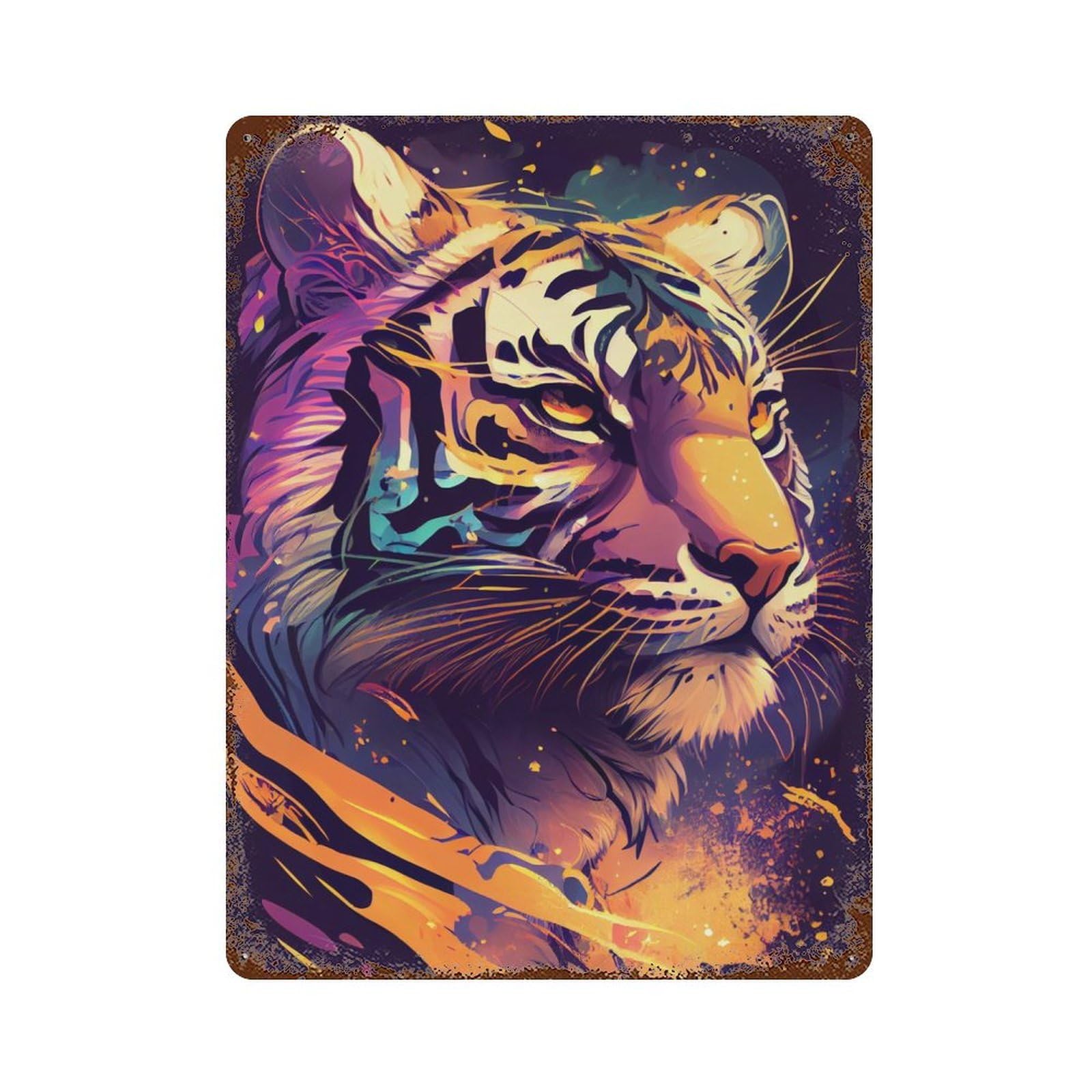 Garage Style Tiger Animal Rustic Tin Plaque 15.7"x11.8", Classic Wall Plaque for Bar And Workshop