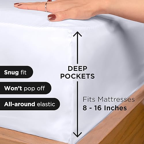 Miniatura 2 de ROYALE LINENS Juego de sábanas Cal King de 4 piezas, ropa de cama de microfibra suave cepillada de 1800 hilos, 1 sábana bajera, 1 sábana encimera, 2