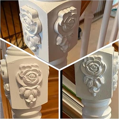 Vista 83 de 4 piezas de apliques de madera tallada en madera Onlays Onlays DIY tallados muebles apliques Onlays sin pintar centro tallado calcomanía para puerta